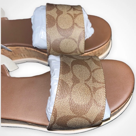 EUC Coach Talulah Sig Platform Sandal Khaki/Saddle Size 8 - Picture 2 of 8